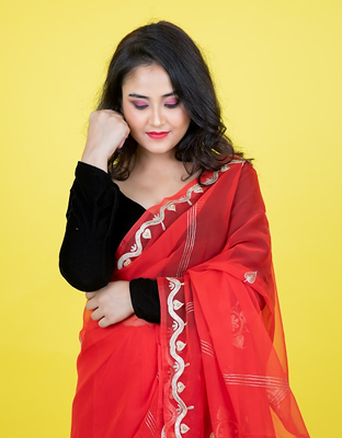 Red Silk Saree with Border